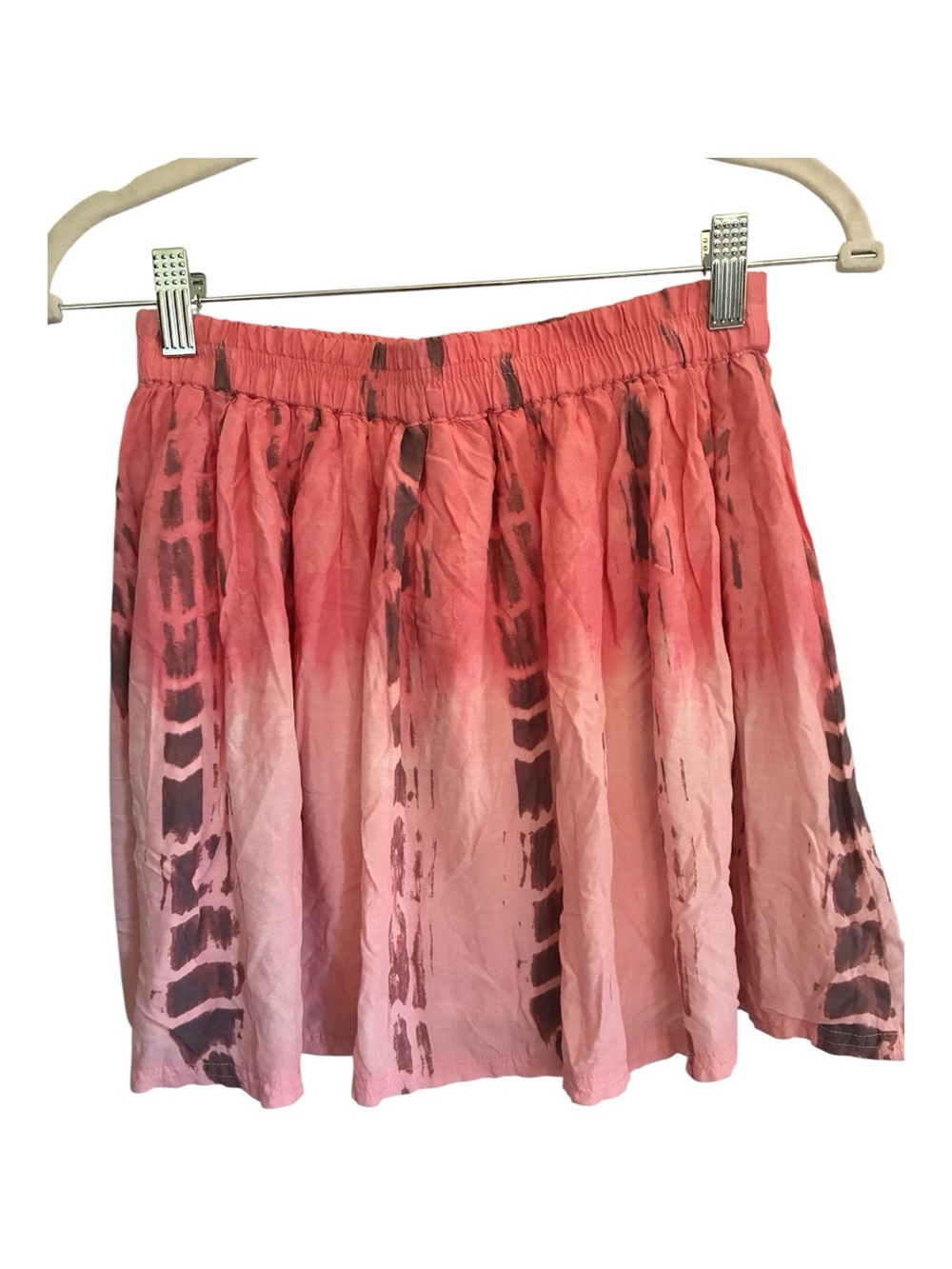 NWT Boho Hippie Festival Pink Ombre Tie-Dye Elastic Waist Skater Skirt Size XS